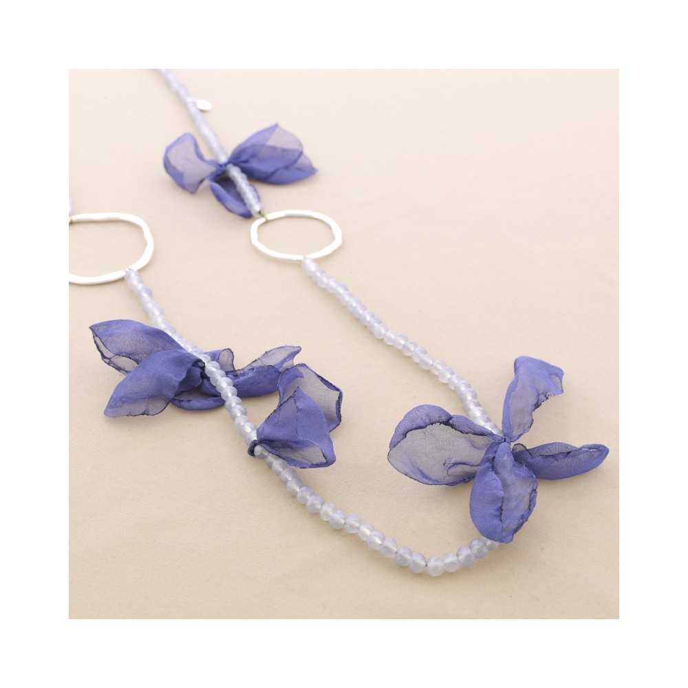 LONG NECKLACE CRYSTALS RING METAL FLOWERS