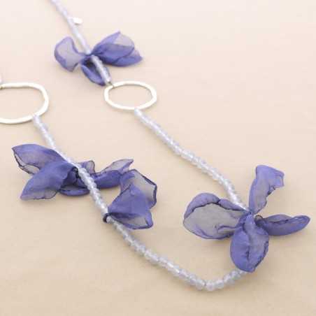 LONG NECKLACE CRYSTALS RING METAL FLOWERS