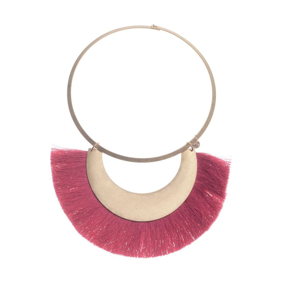 FRINGED METAL PENDANT SHORT NECKLACE