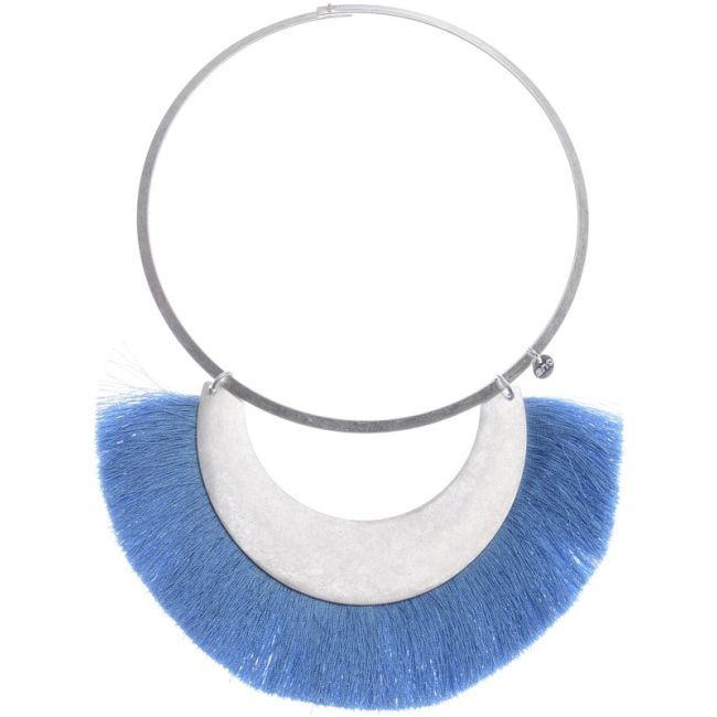 FRINGED METAL PENDANT SHORT NECKLACE