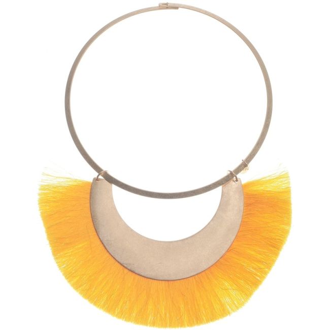 FRINGED METAL PENDANT SHORT NECKLACE