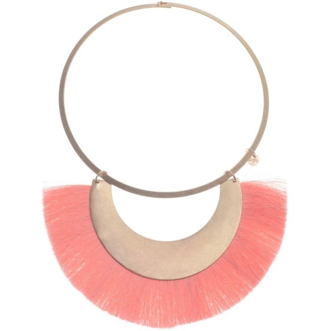 FRINGED METAL PENDANT SHORT NECKLACE