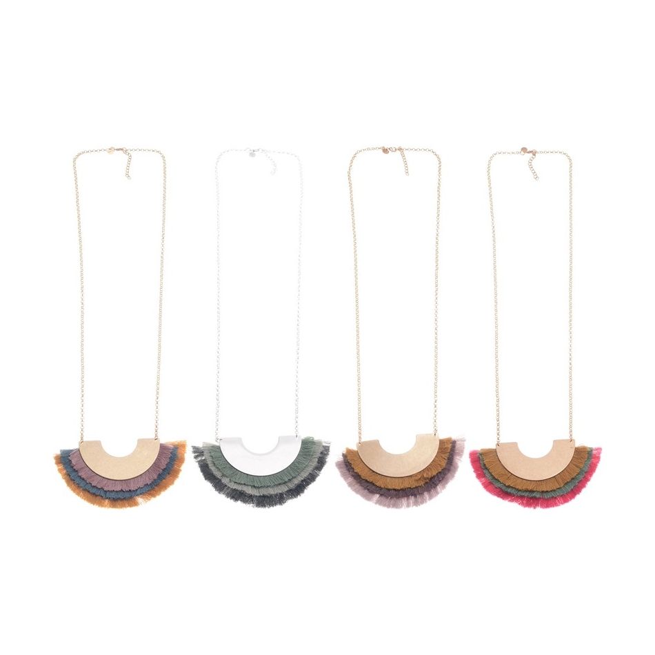 LONG TRIPLE FRINGED METAL PENDANT NECKLACE