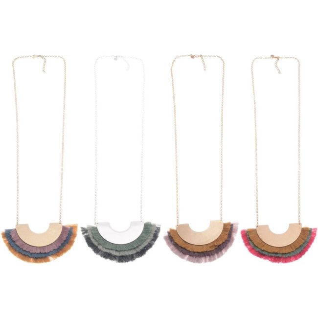 LONG TRIPLE FRINGED METAL PENDANT NECKLACE