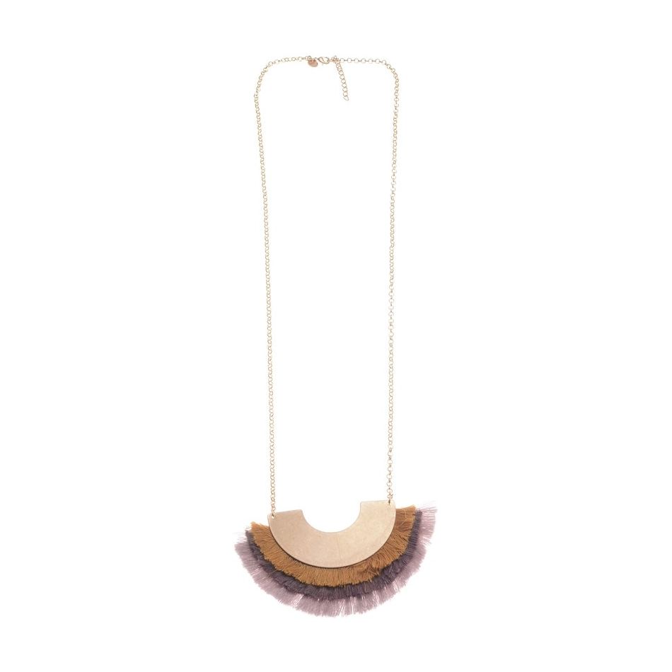 LONG TRIPLE FRINGED METAL PENDANT NECKLACE