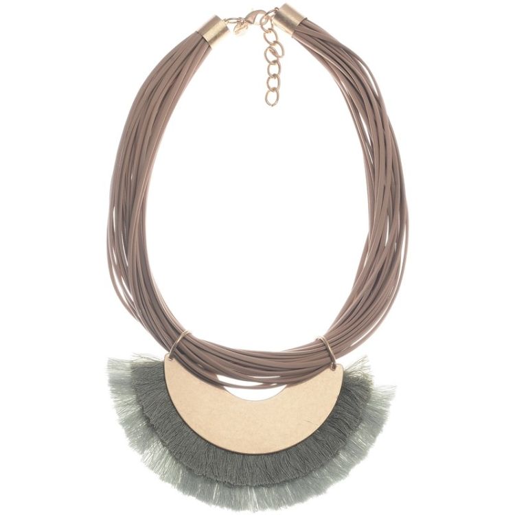 FRINGED METAL PENDANT SHORT NECKLACE