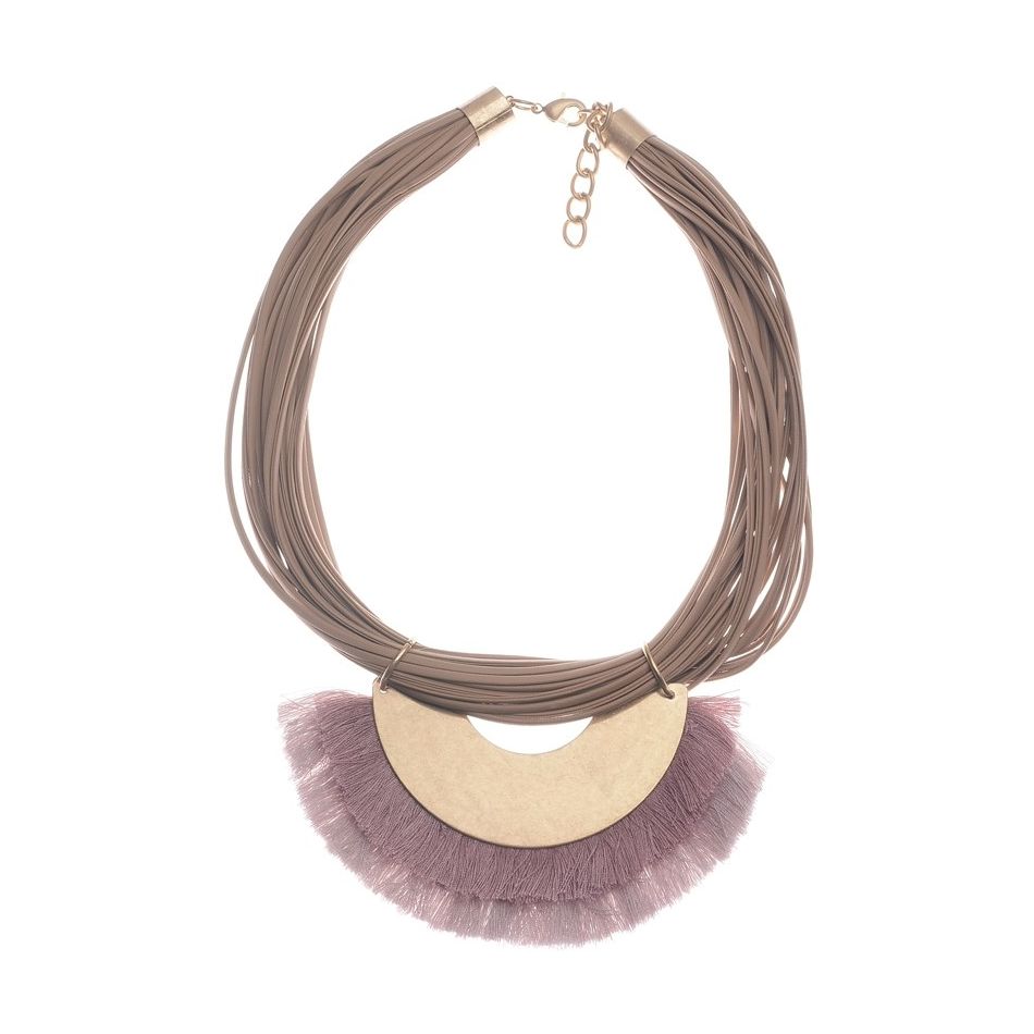 FRINGED METAL PENDANT SHORT NECKLACE