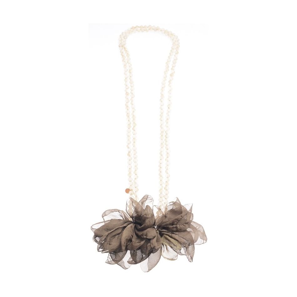 COLLAR LARGO CRISTALES FACETADOS DOBLE FLOR