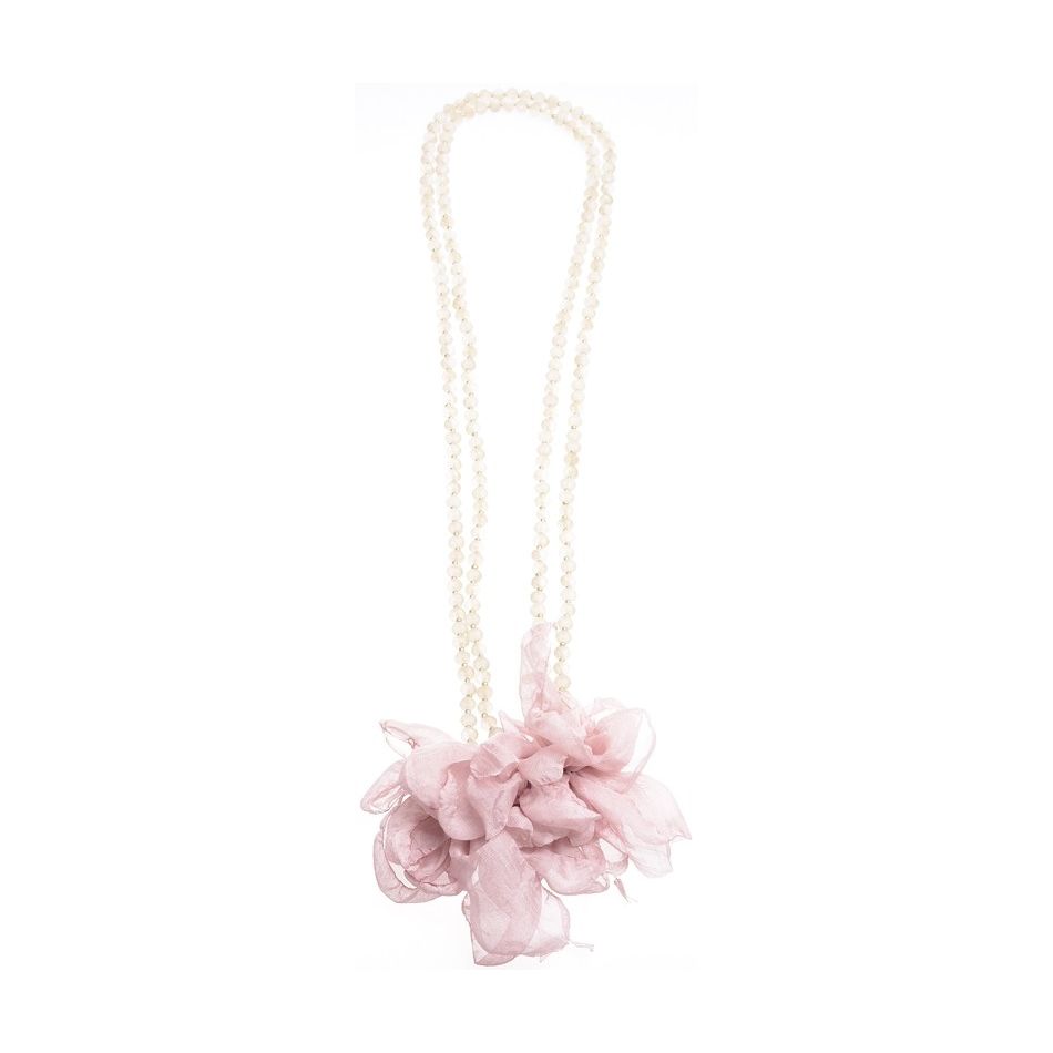 COLLAR LARGO CRISTALES FACETADOS DOBLE FLOR