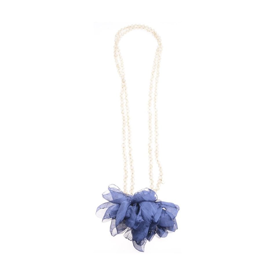 DOUBLE FLOWER FACETED CRYSTALS LONG NECKLACE