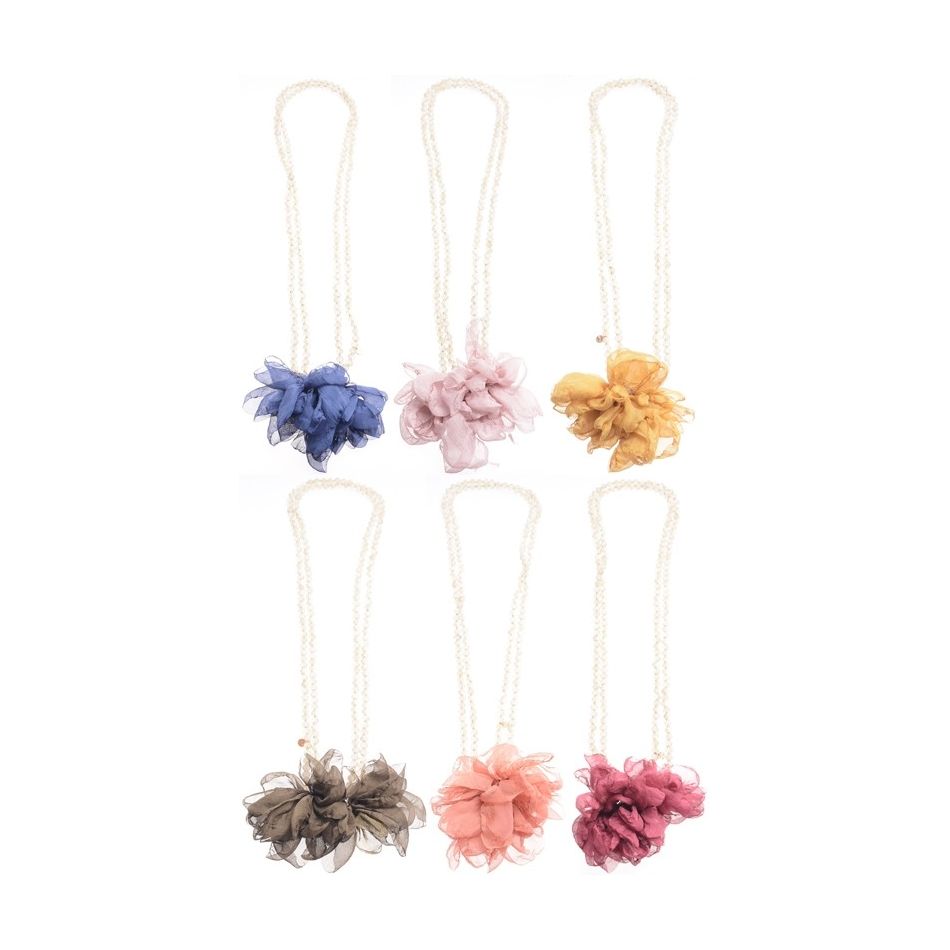 DOUBLE FLOWER FACETED CRYSTALS LONG NECKLACE
