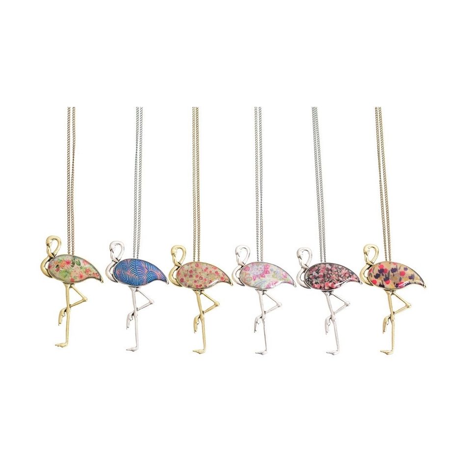 LONG PENDANT NECKLACE FLAMINGO ENAMEL METAL