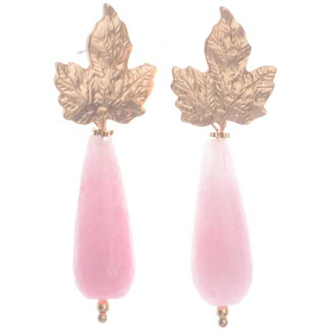 PENDIENTES HOJA METAL COLGANTE PIEDRA