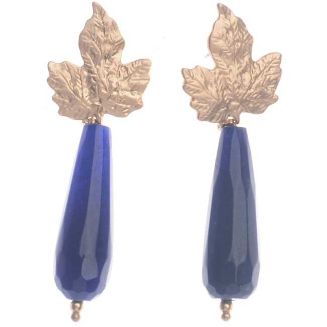 PENDIENTES HOJA METAL COLGANTE PIEDRA
