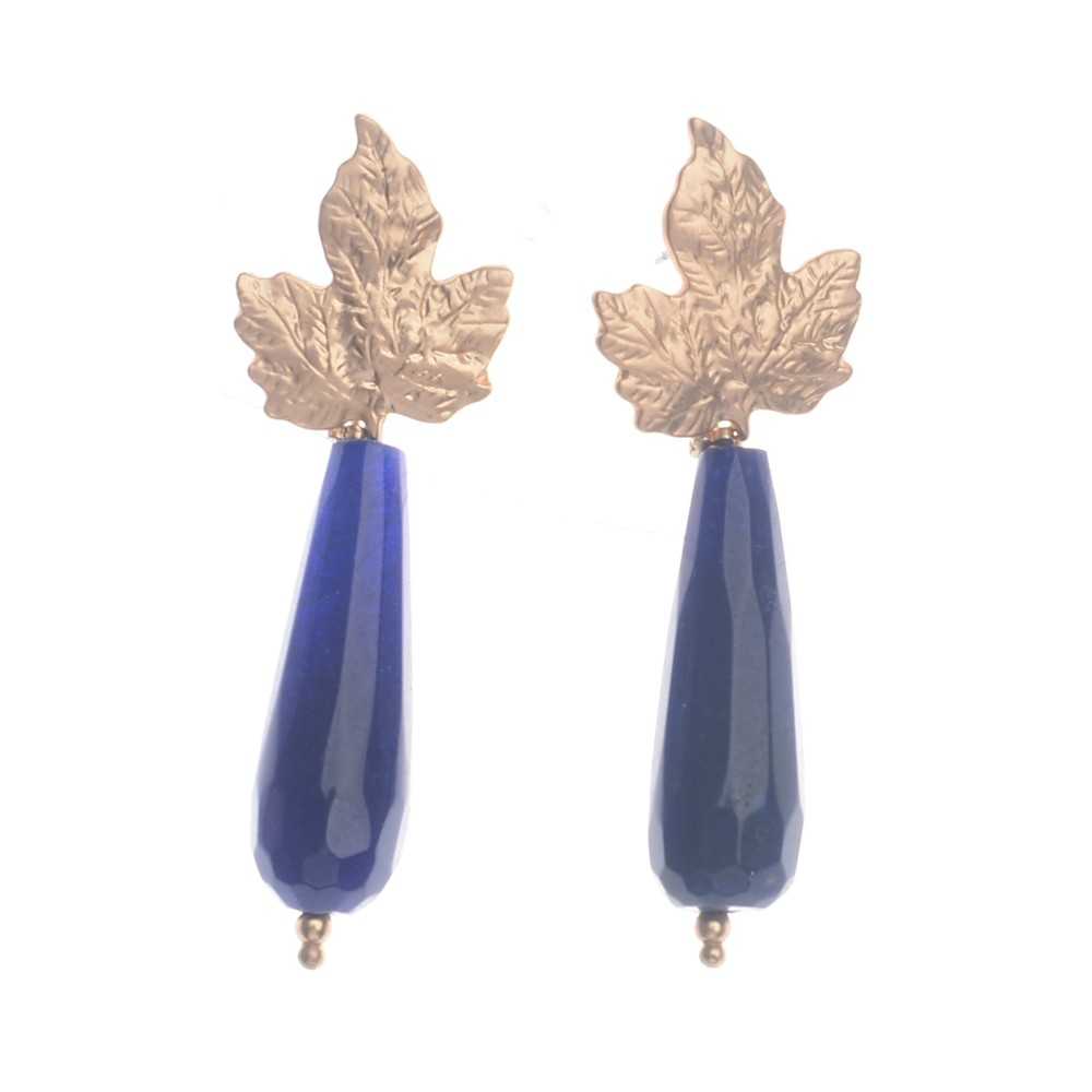 PENDIENTES HOJA METAL COLGANTE PIEDRA