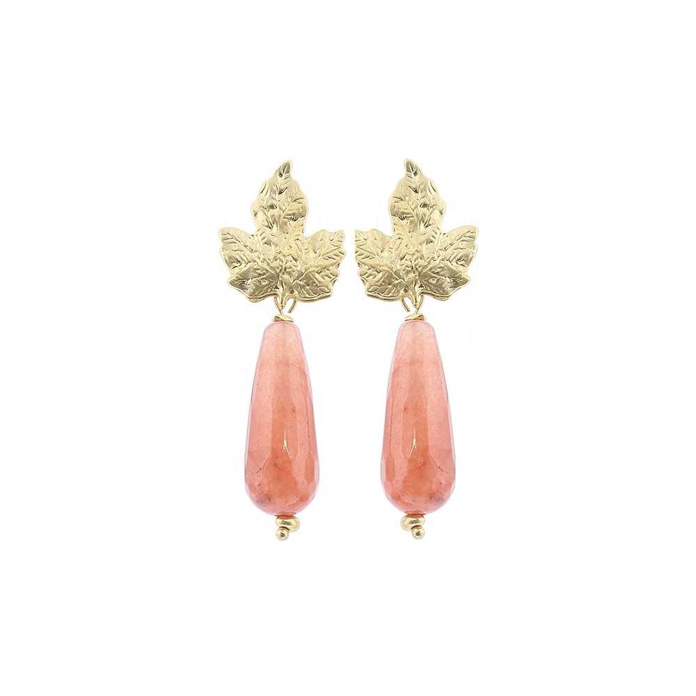 PENDIENTES HOJA METAL COLGANTE PIEDRA