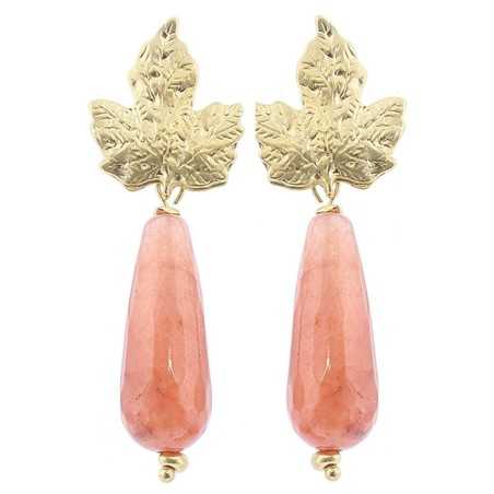 PENDIENTES HOJA METAL COLGANTE PIEDRA
