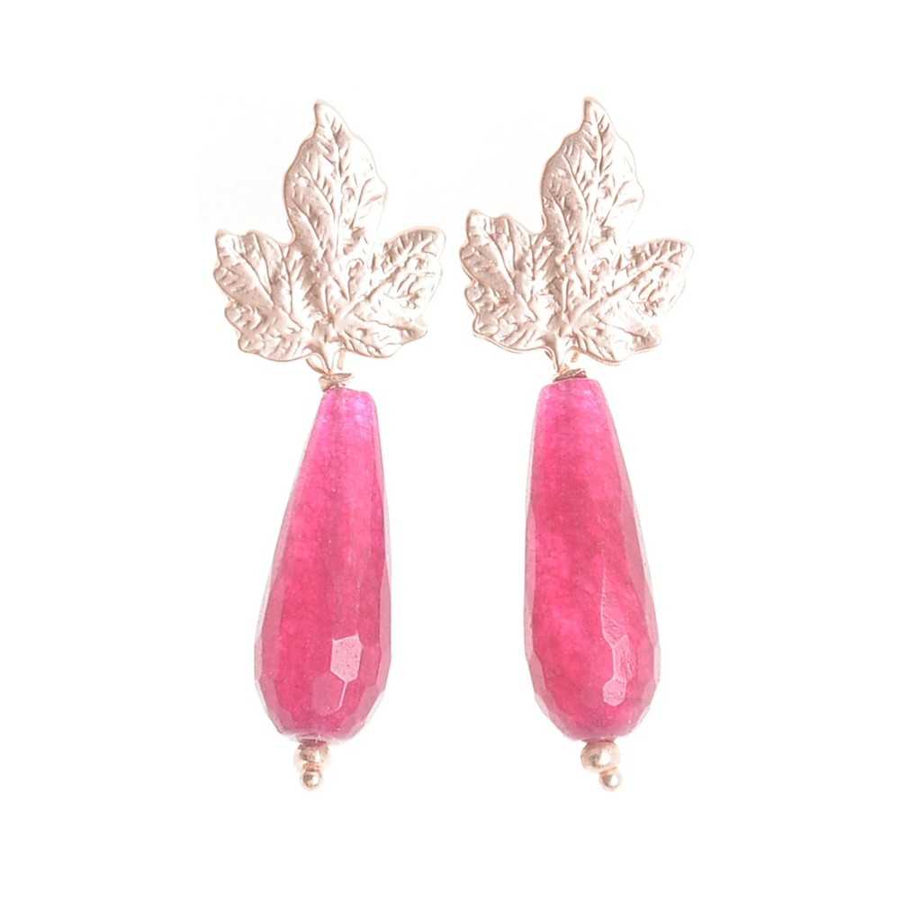 PENDIENTES HOJA METAL COLGANTE PIEDRA
