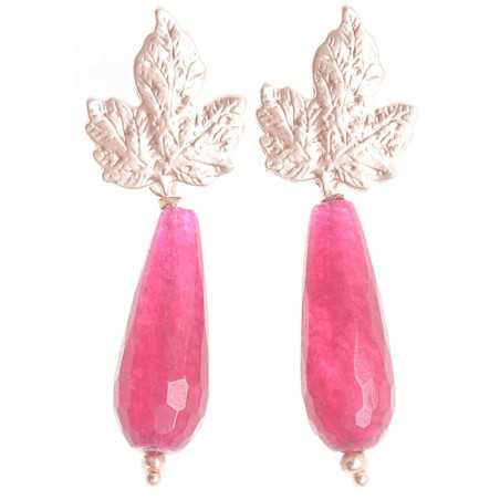 PENDIENTES HOJA METAL COLGANTE PIEDRA