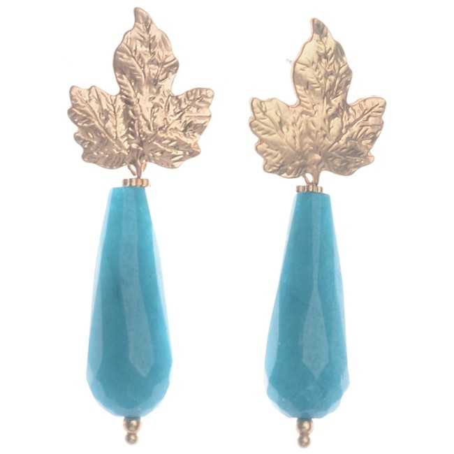 METAL LEAF STONE PENDANT EARRINGS