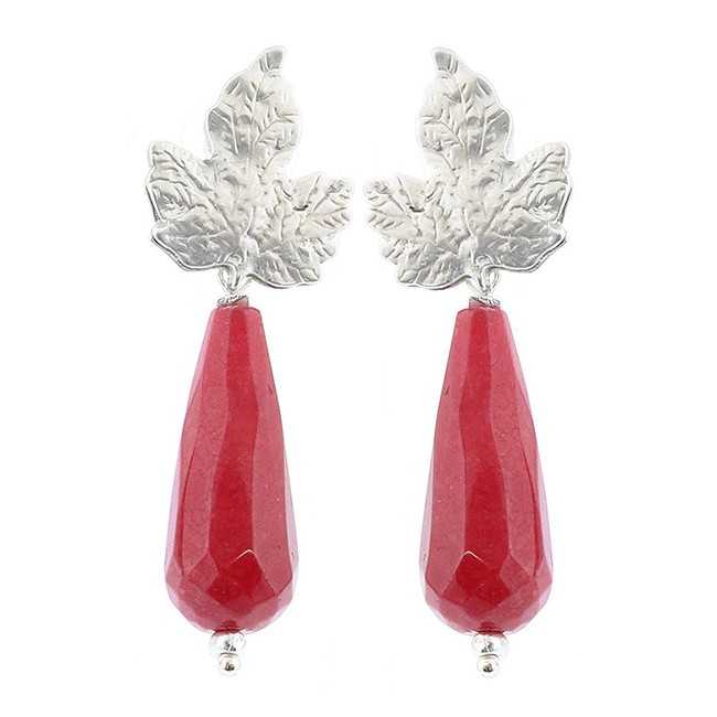PENDIENTES HOJA METAL COLGANTE PIEDRA