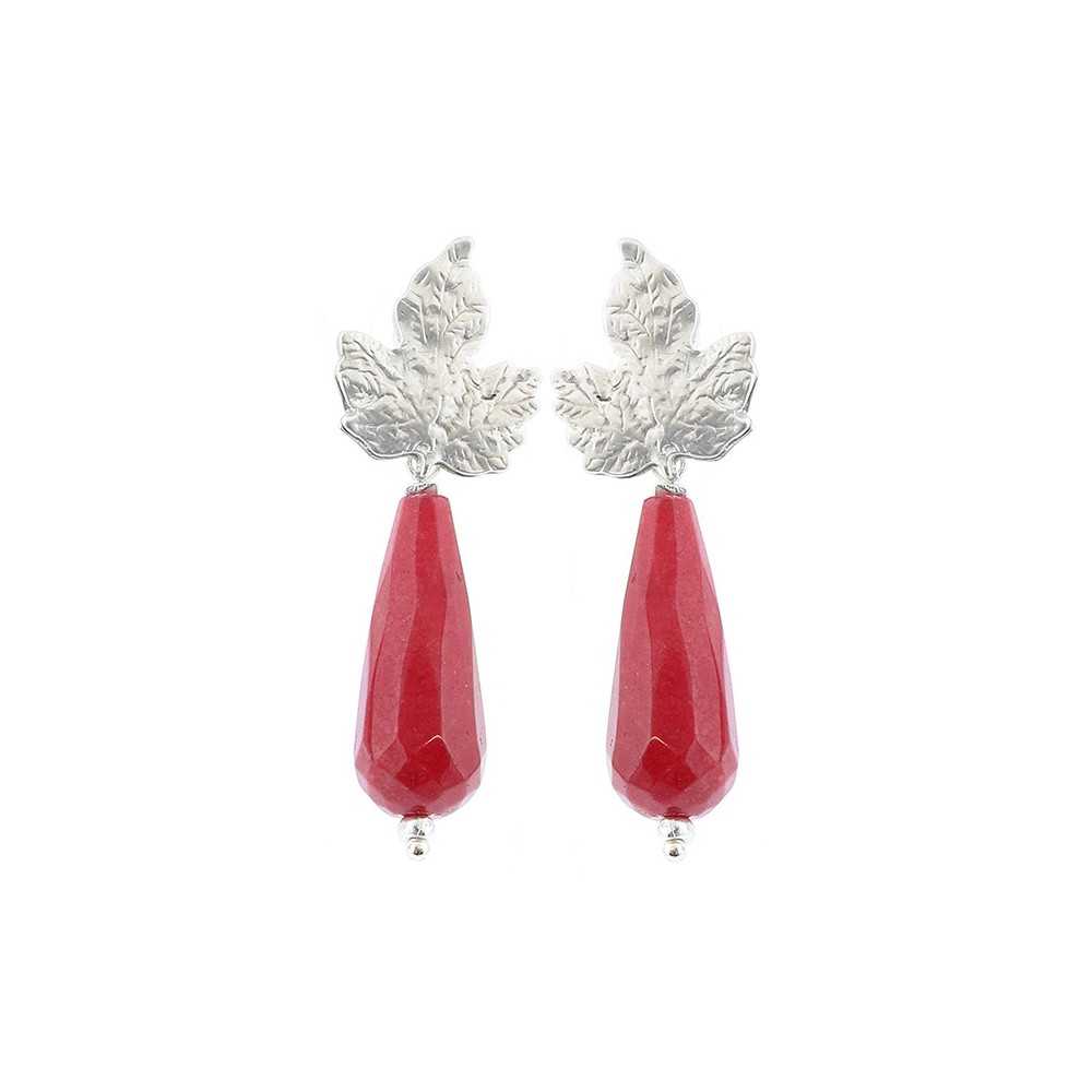 METAL LEAF STONE PENDANT EARRINGS