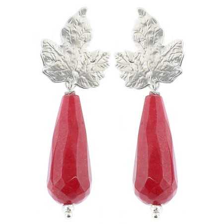 PENDIENTES HOJA METAL COLGANTE PIEDRA