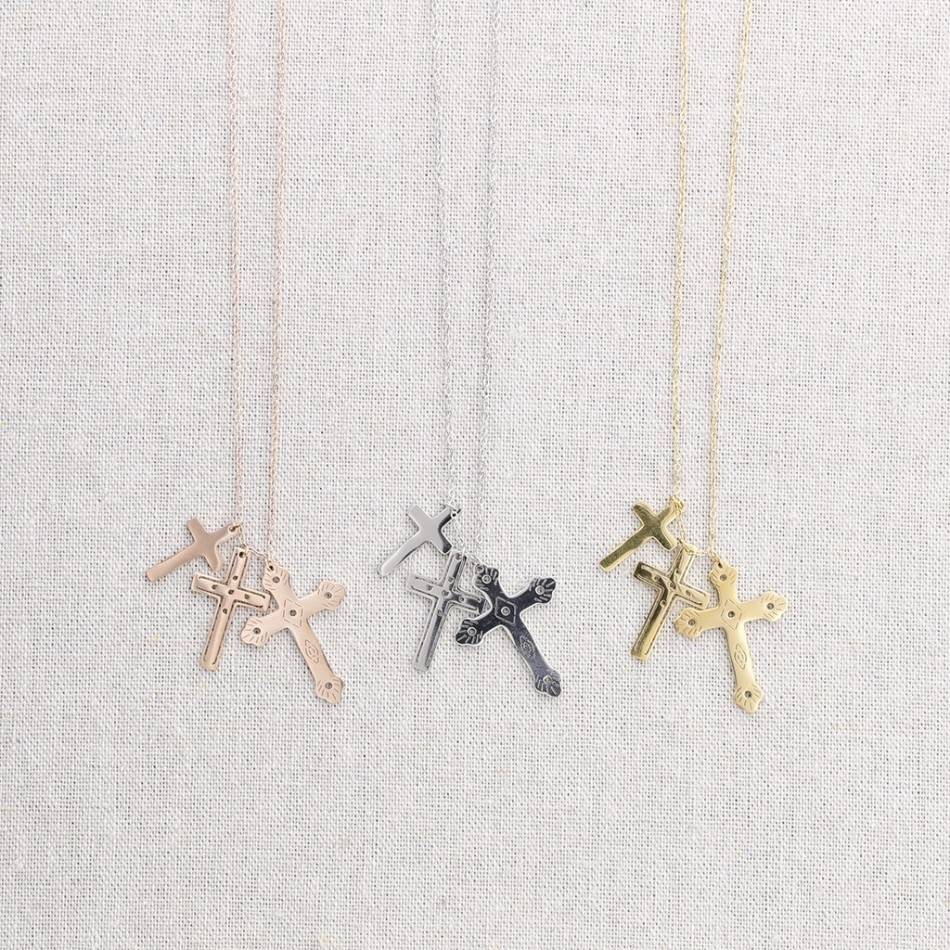 LONG STEEL TRIPLE CROSS NECKLACE
