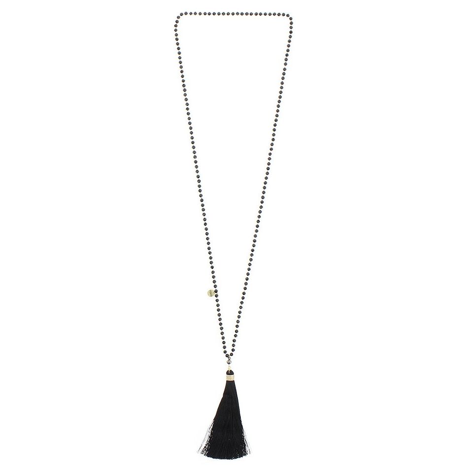 LONG CRYSTAL NECKLACE WITH FRINGE PENDANT