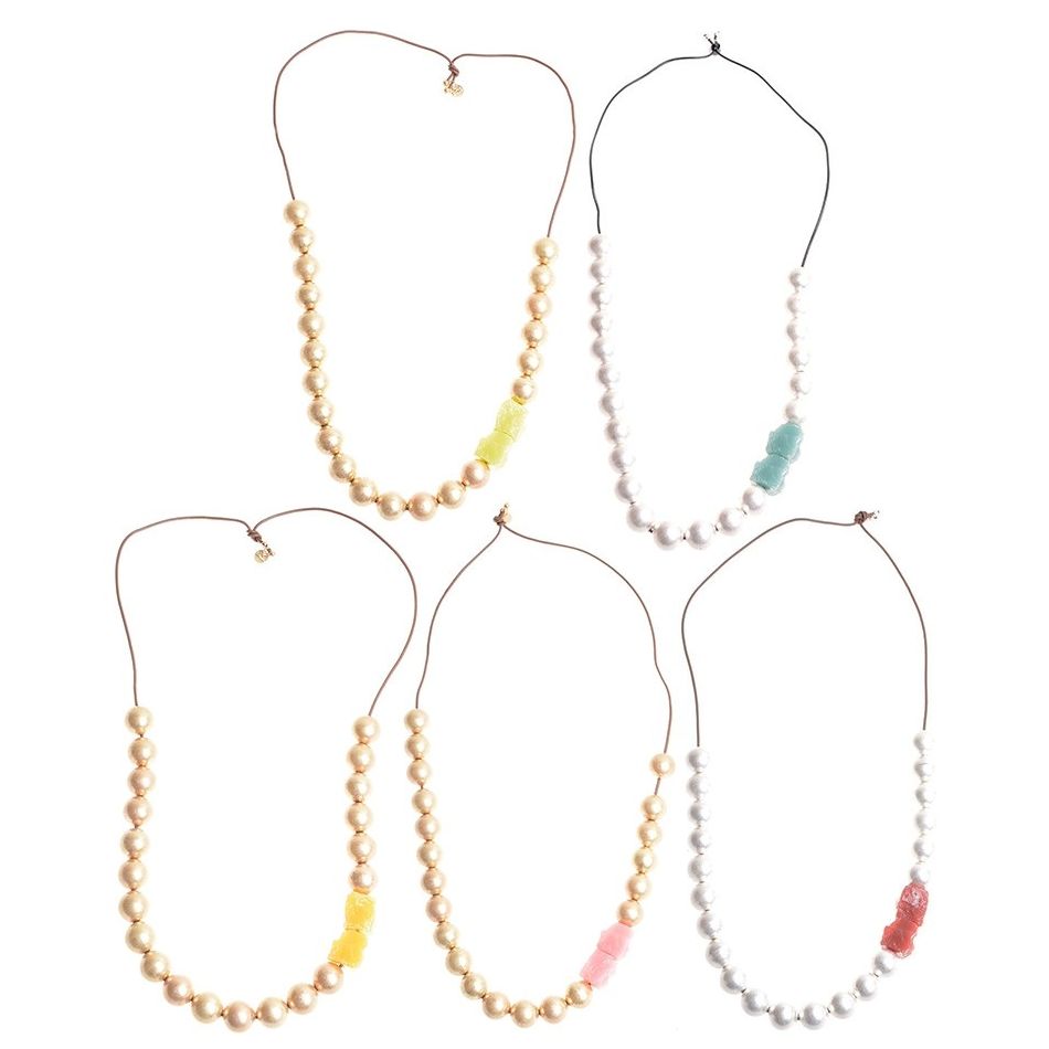 LONG NECKLACE METAL STONE BEADS