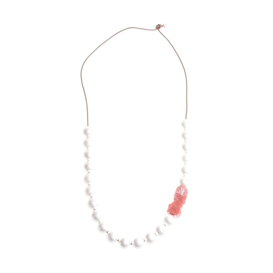 LONG NECKLACE METAL STONE BEADS