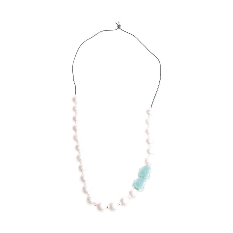 LONG NECKLACE METAL STONE BEADS