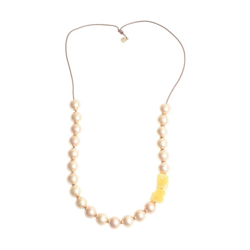 LONG NECKLACE METAL STONE BEADS