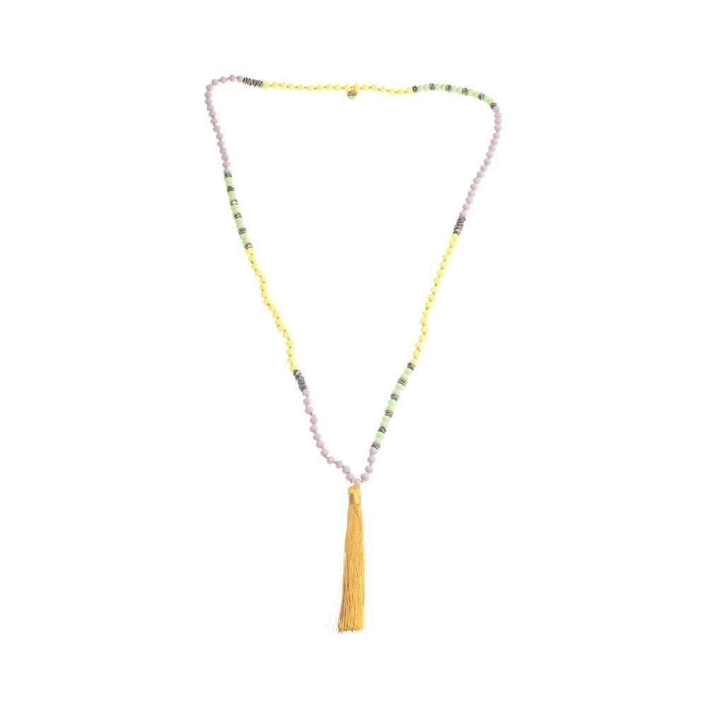 LONG NECKLACE WITH FACETED BEADS AND FRINGE PENDANT