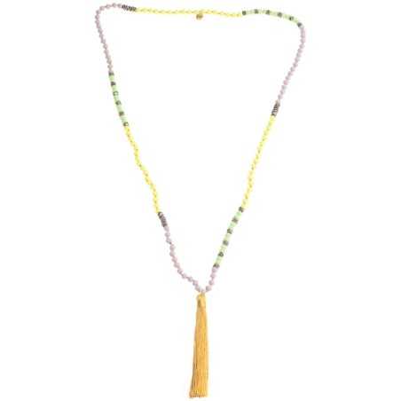 LONG NECKLACE WITH FACETED BEADS AND FRINGE PENDANT