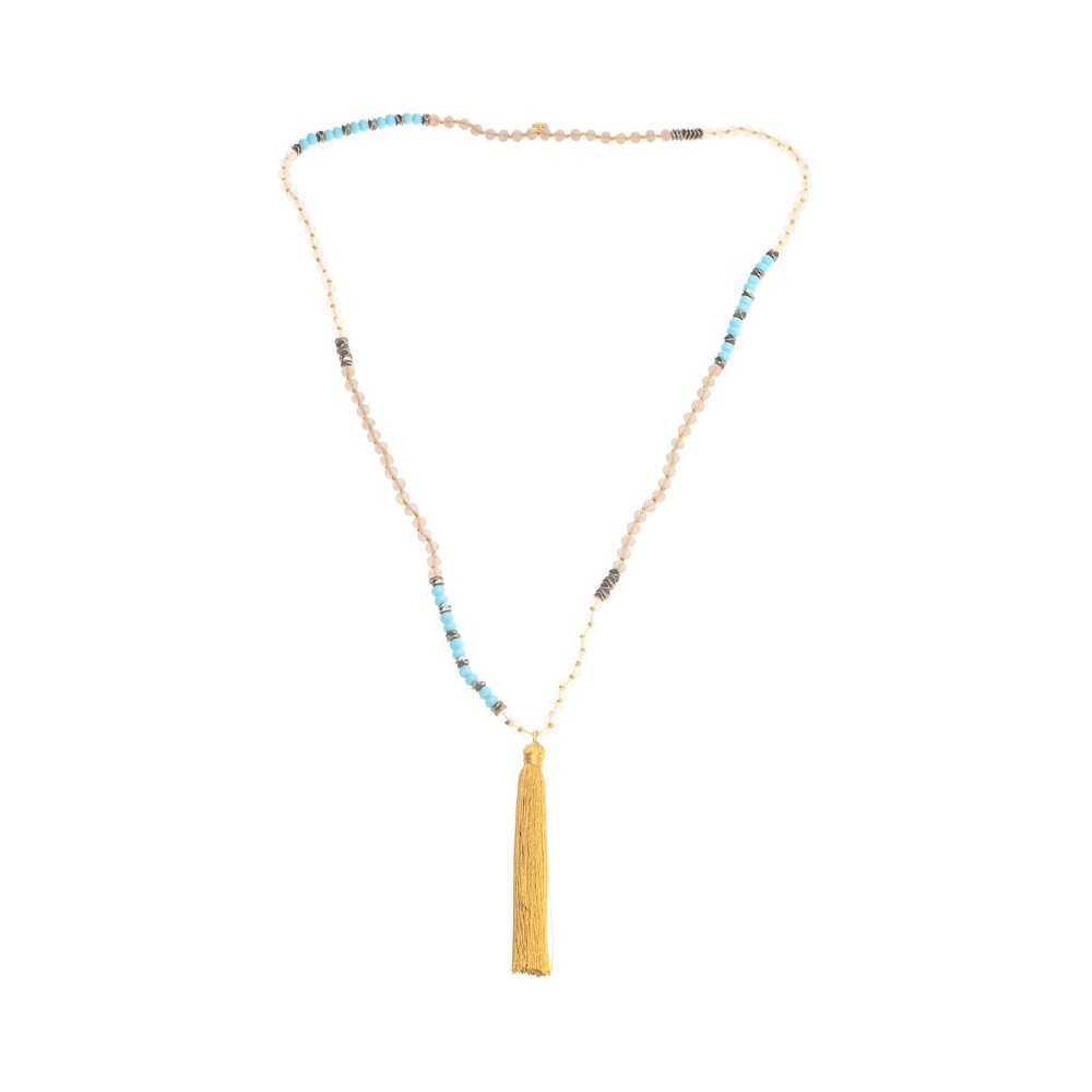 LONG NECKLACE WITH FACETED BEADS AND FRINGE PENDANT