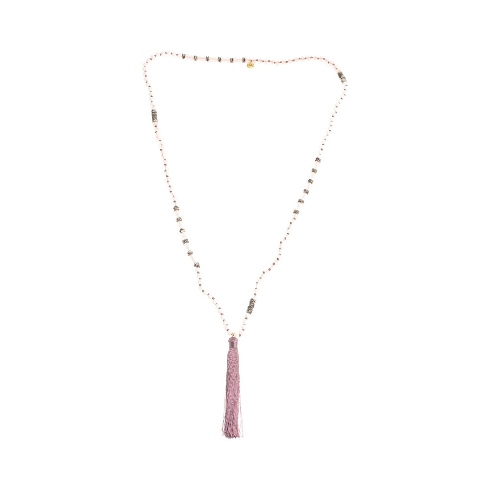 LONG NECKLACE WITH FACETED BEADS AND FRINGE PENDANT