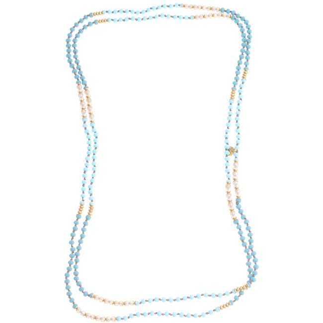 LONG NECKLACE WITH METAL FACETED BEADS