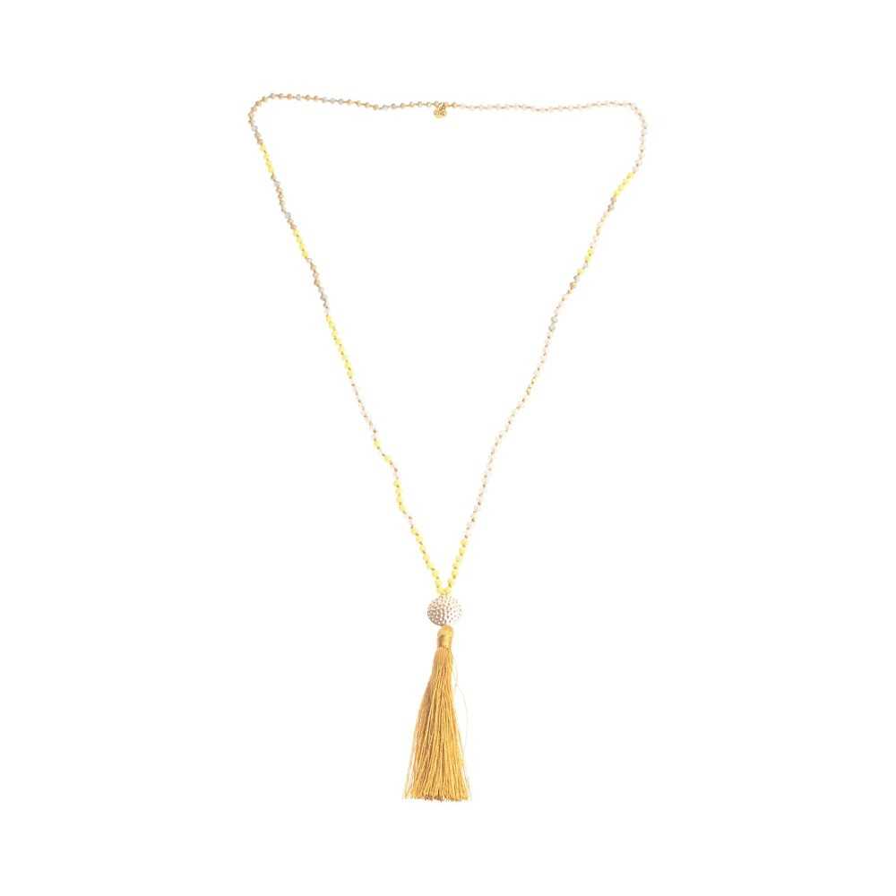 LONG NECKLACE WITH FACETED BEADS AND FRINGE PENDANT