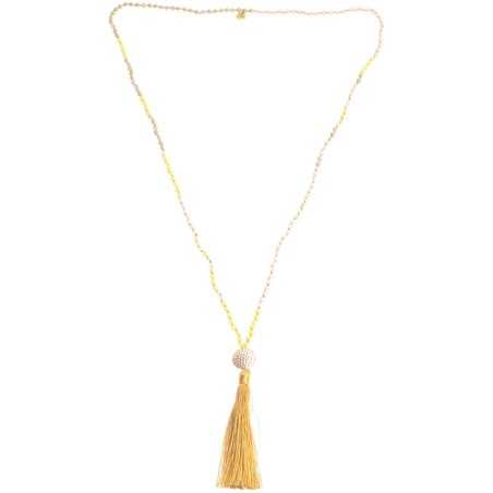 LONG NECKLACE WITH FACETED BEADS AND FRINGE PENDANT