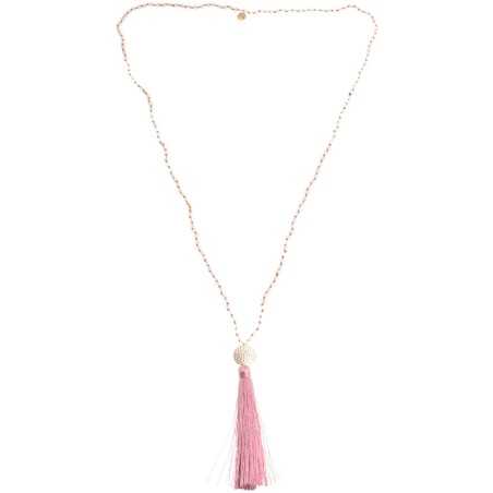 LONG NECKLACE WITH FACETED BEADS AND FRINGE PENDANT