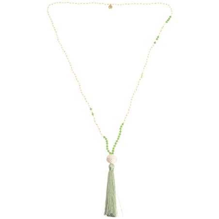 LONG NECKLACE WITH FACETED BEADS AND FRINGE PENDANT