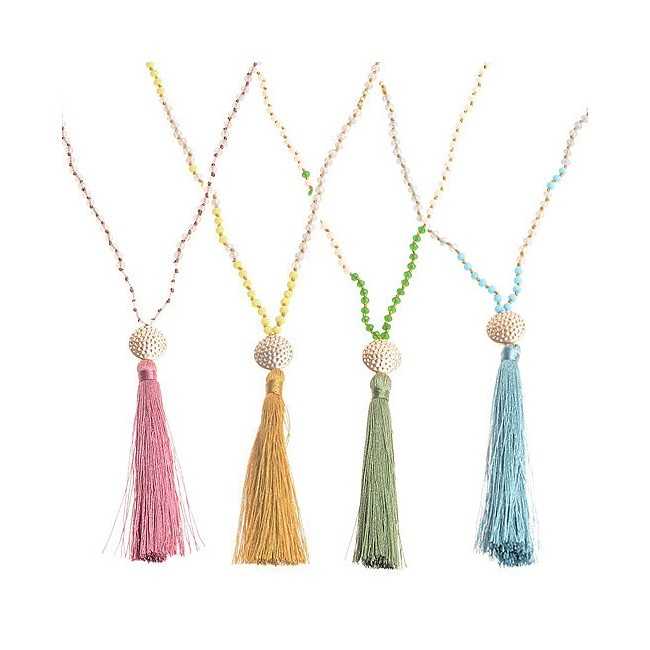 LONG NECKLACE WITH FACETED BEADS AND FRINGE PENDANT