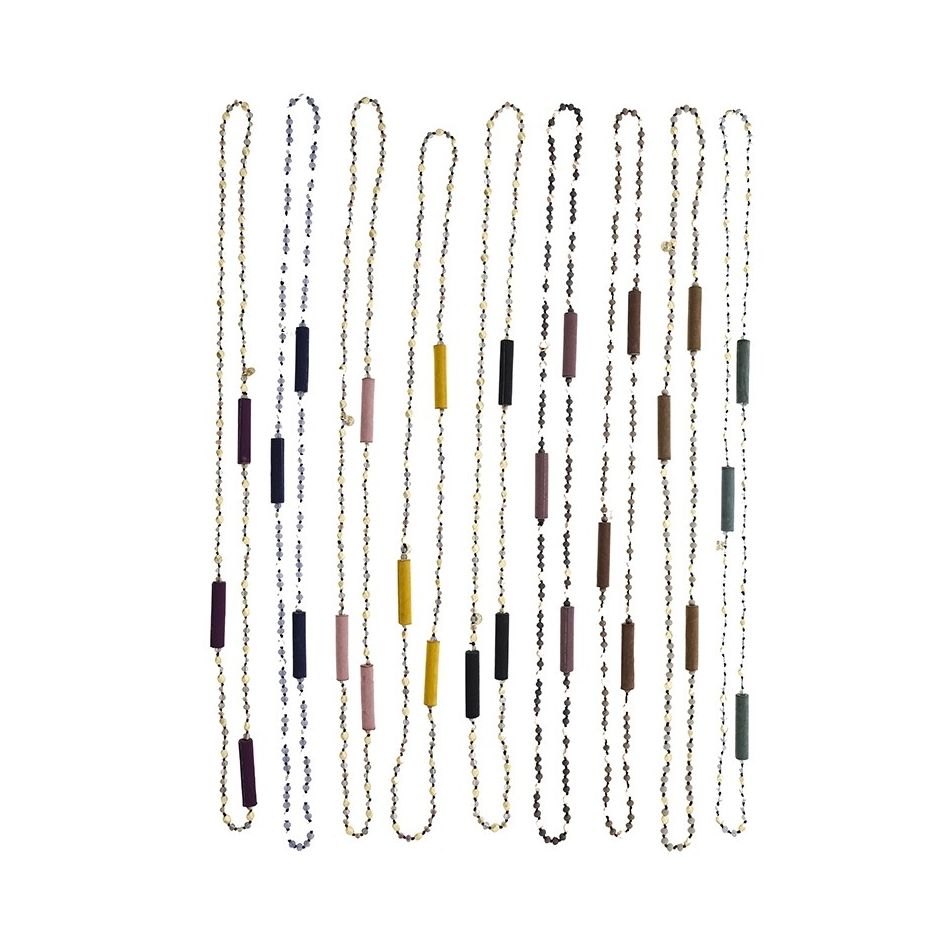 LONG NECKLACE CRYSTAL BEADS FABRIC BEADS