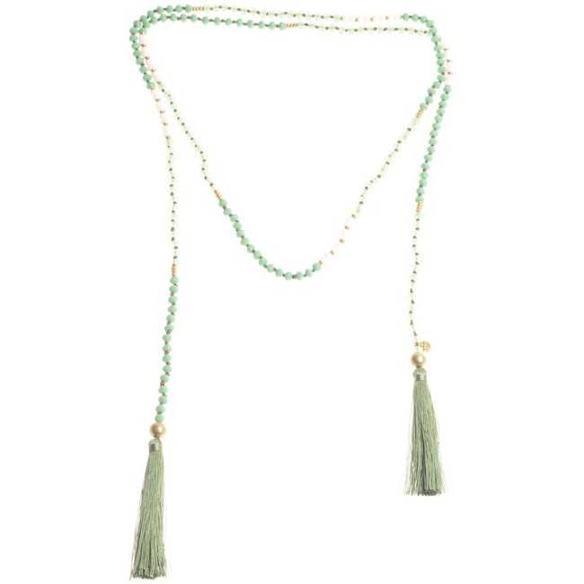 DOUBLE FRINGED FACETED BEADS LONG NECKLACE