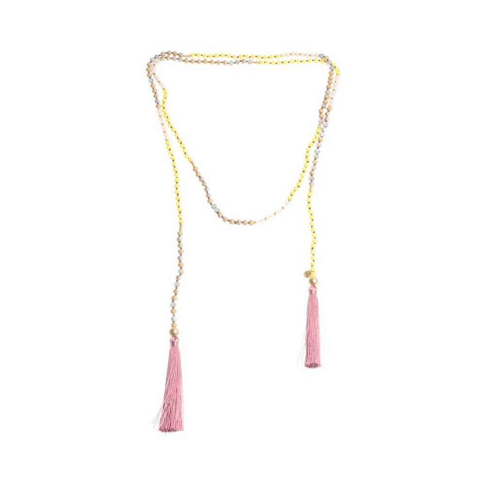 DOUBLE FRINGED FACETED BEADS LONG NECKLACE