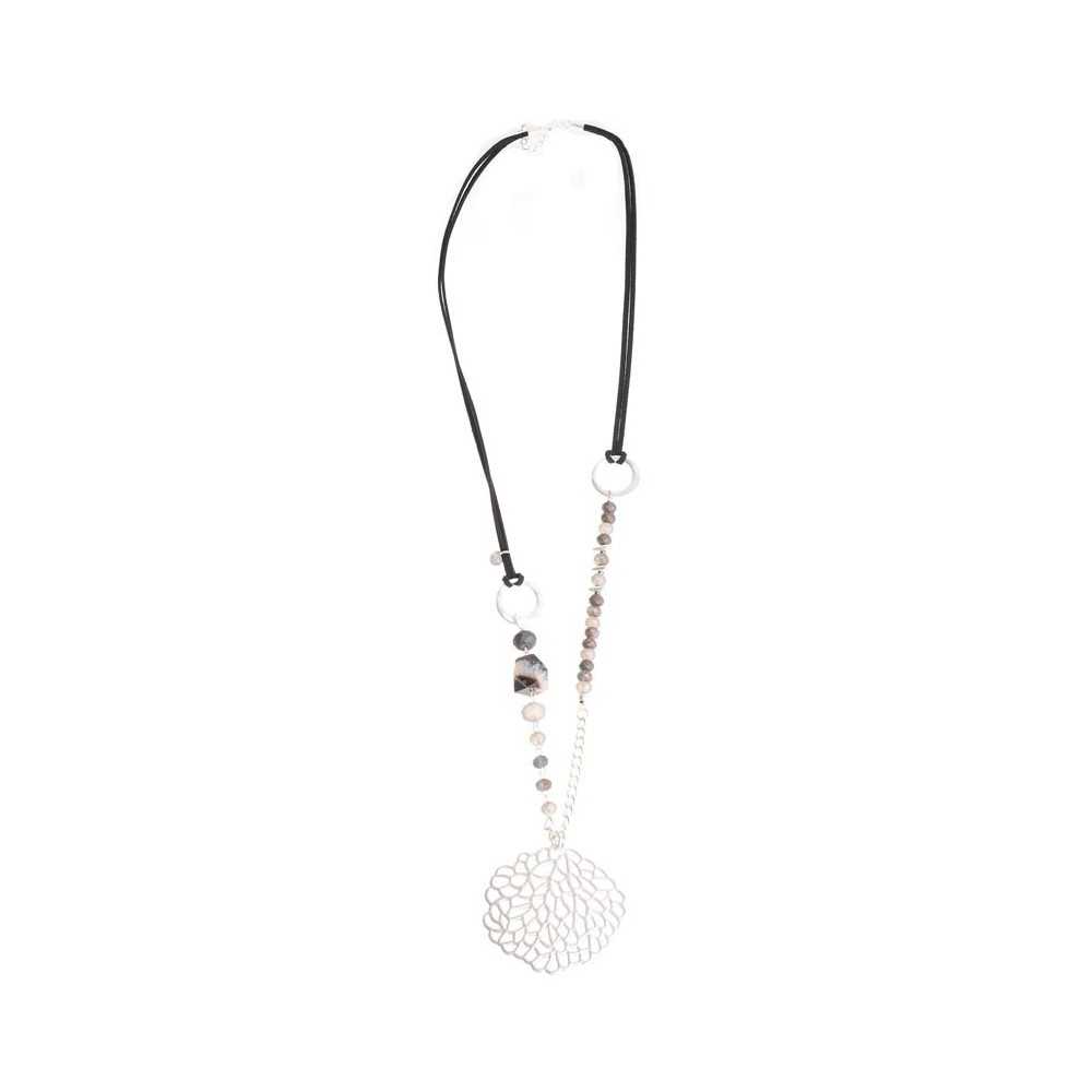 LONG NECKLACE WITH FACETED CRYSTALS AND STONES METAL FILIGRANE PENDANT