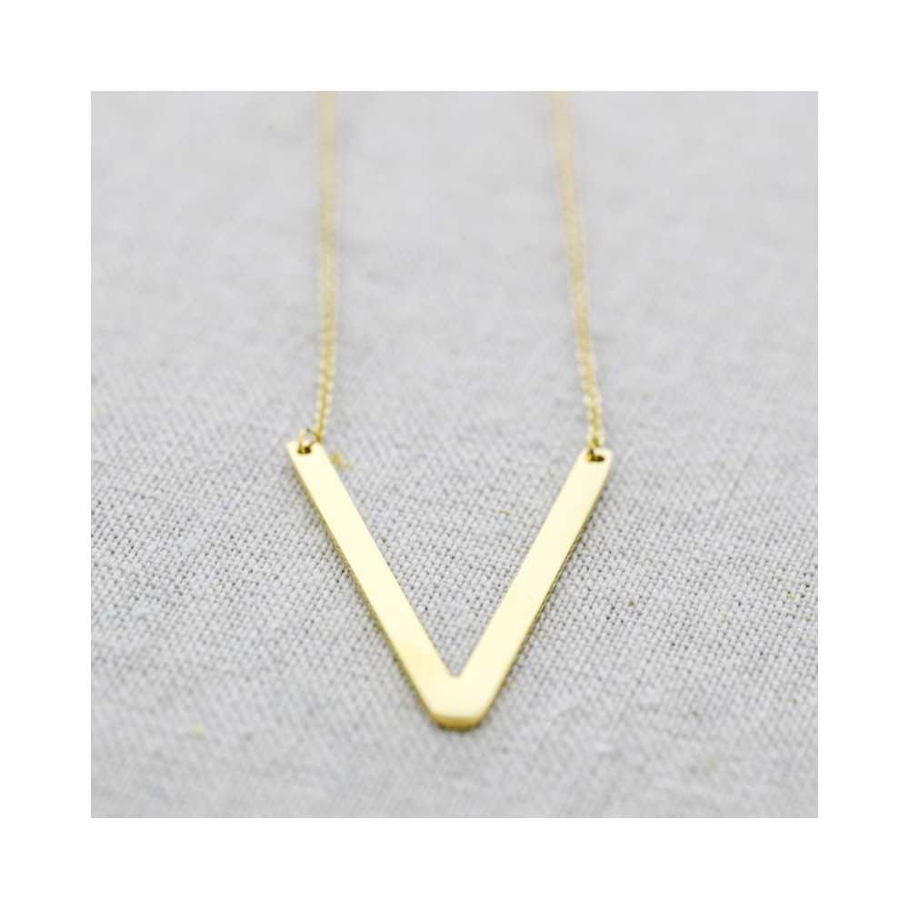 BIG INITIAL LETTER V STEEL NECKLACE