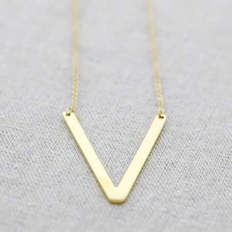 BIG INITIAL LETTER V STEEL NECKLACE