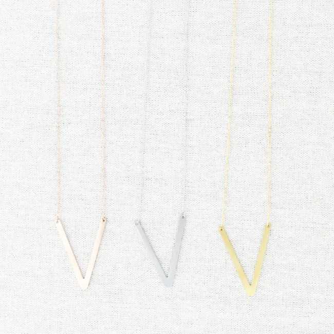 BIG INITIAL LETTER V STEEL NECKLACE